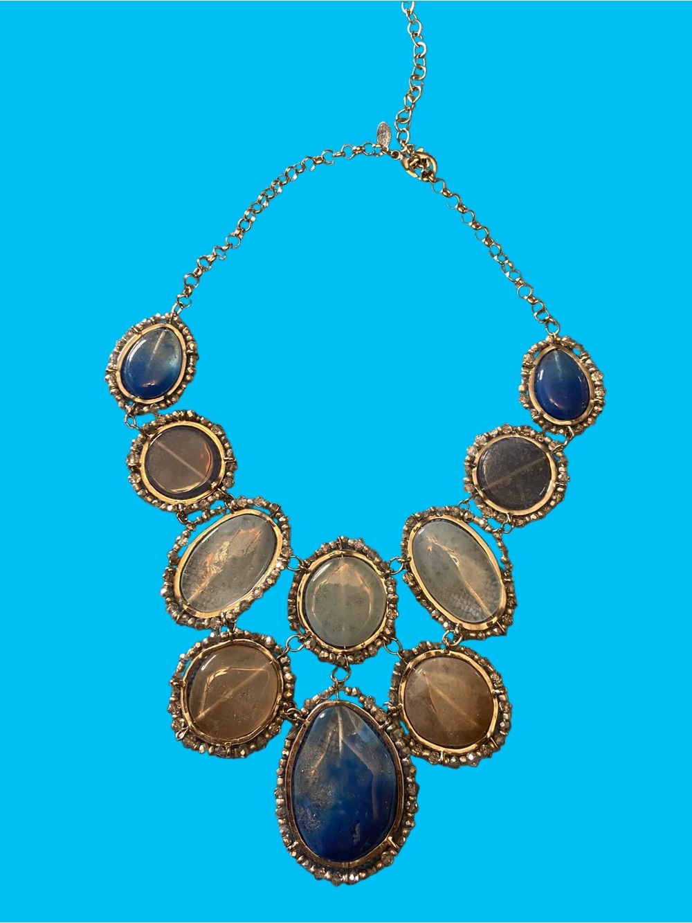 Statement Blue Cabochon Necklace - Women Jewelry - Picture 3 of 4